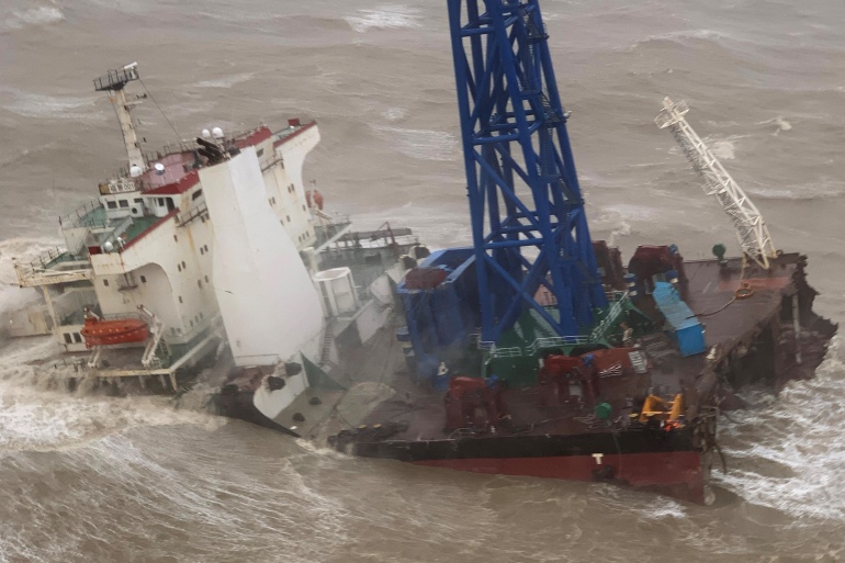 Chinese ship sinking due to typhoon