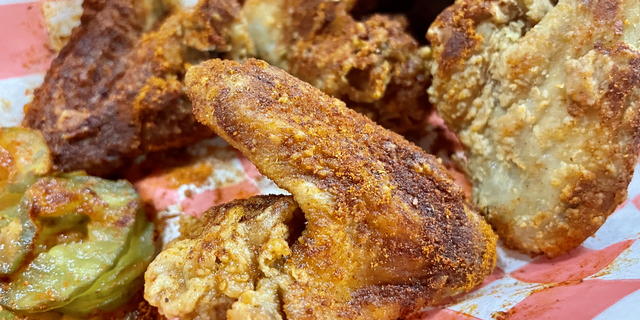 Nashville hot chicken joints serve spicy chicken in every way imaginable, from traditional sauce-soaked fried chicken breasts to these deadly hot dry-rubbed wings from Bolton's Spicy Chicken and Fish in East Nashville.