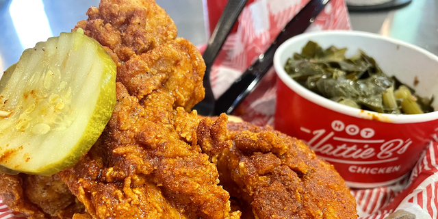 Nashville hot chicken tenders from Hattie B's, which opened in 2012 and now boasts multiple locations in Nashville and beyond.