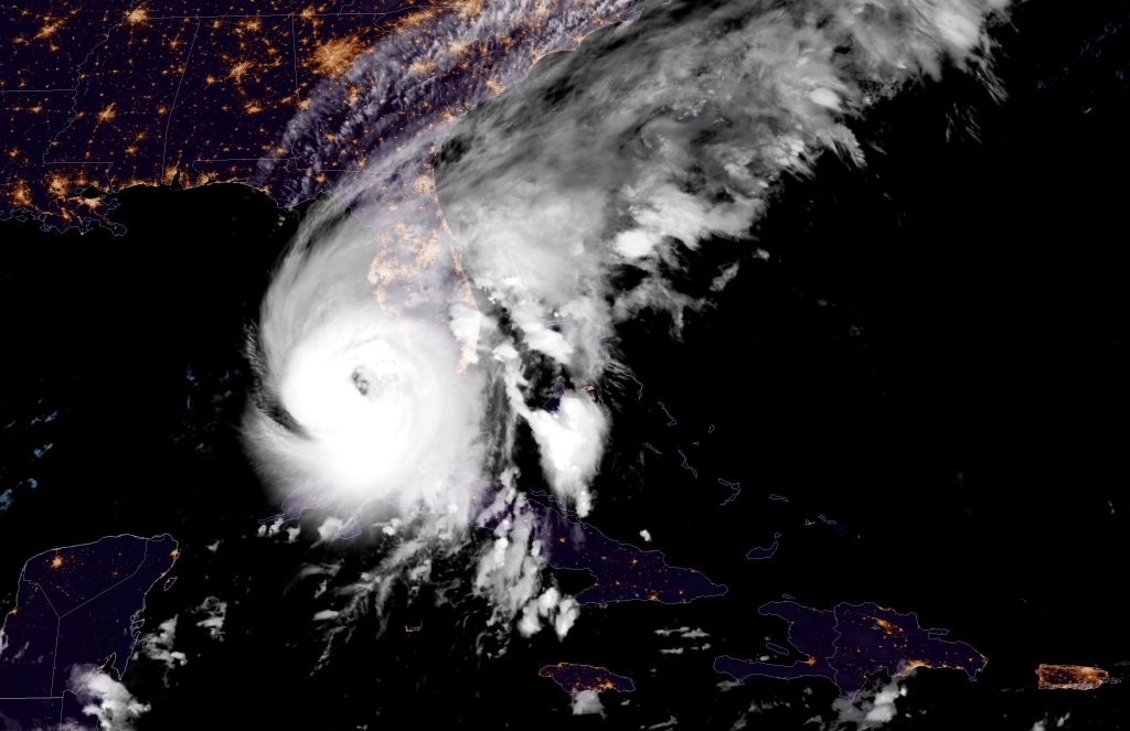 This GOES-East GeoCcolor satellite image taken on Sept. 28, 2022 shows Hurricane Ian over the Gulf of Mexico. 