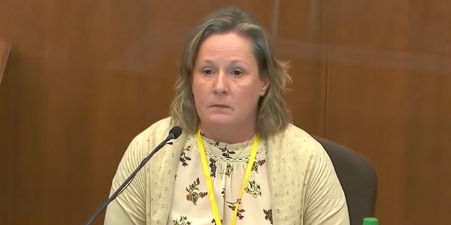 Former Brooklyn Center, Minnesota police officer Kim Potter takes the stand in her manslaughter trial in December 2021.