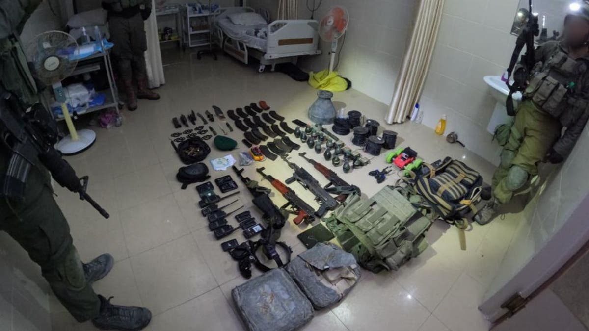 A stockpile of weapons in a hospital in Gaza City